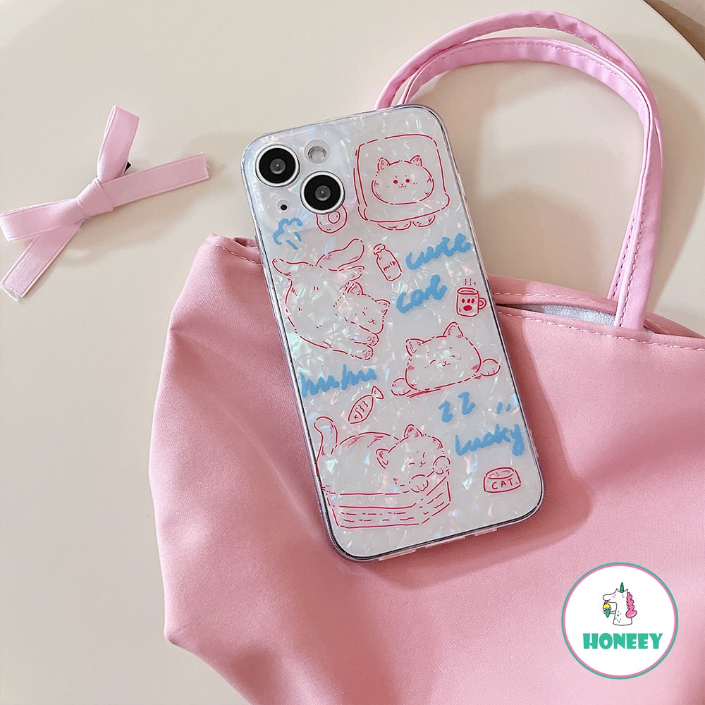 IPHONE Casing Ponsel Kucing Motif Shell Pink Mengkilap Yang Indah Kompatibel Untuk Iphone14 14Pro 11 12ProMax 12Pro 12 13ProMax Shockproof Back Cover