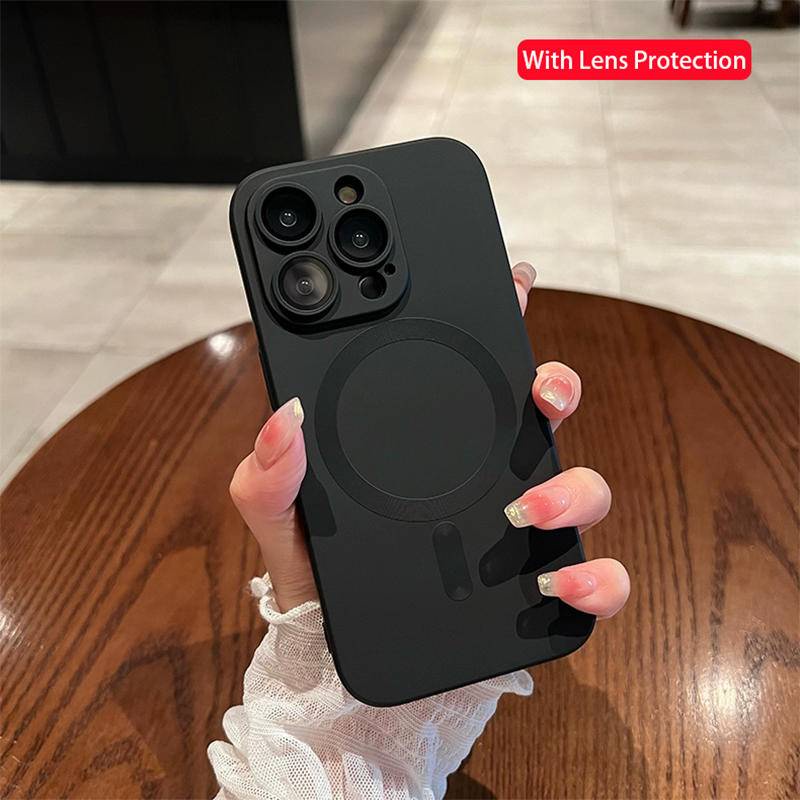 IPHONE Magsafe Wireless Charge Phone Case Untuk iPhone12 11 Pro MAX 11Pro 12Pro Lembut Magnetik Bumper Pelindung Lensa Cover Untuk iPhone12 iPhone11