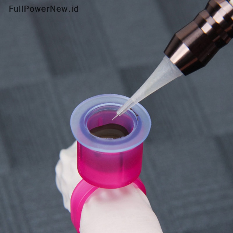 Power 100Pcs Tattoo Ink Cup S/L Gelas Silikon Pot Pigmen Kosmetik ID