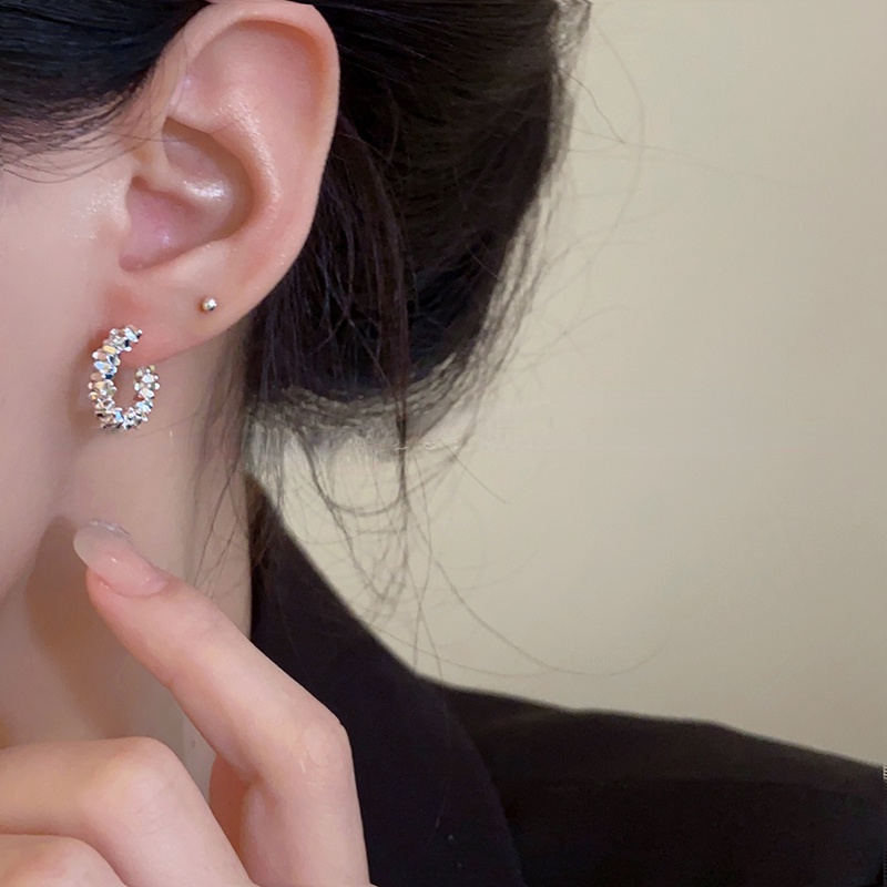 C Shape S925 Silver Earrings Ear Studs Untuk Aksesoris Perhiasan Wanita Gadis Manis Keren
