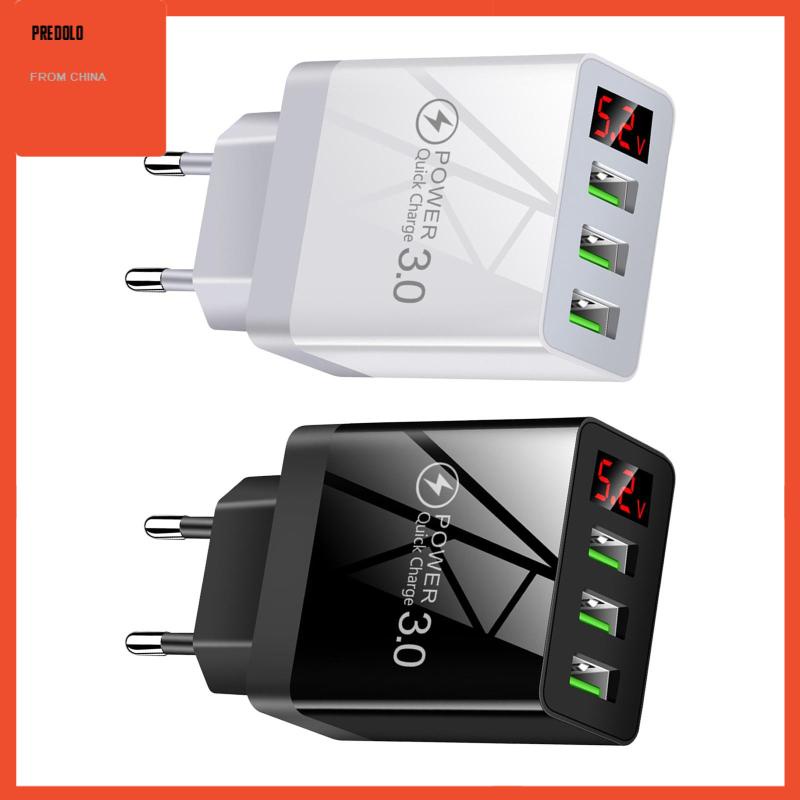 [Predolo] 3usb Digital Display Fast Charging Portable Untuk Travel Charging