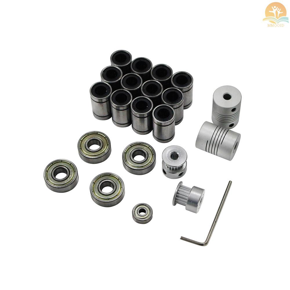 In Stock 3D Printer Parts Kit Gerak Linier LM8UU 608ZZ 624ZZ Bantalan Coupler Shaft 20gigi Roda Katrol 2M GT2 Ikat Pinggang