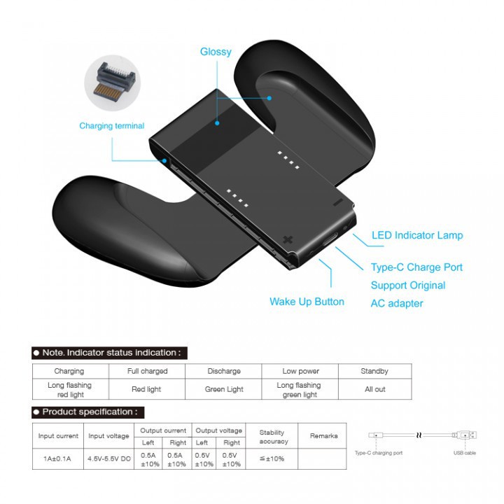 DOBE TNS-873 - Charging Grip for N-Switch Joy-Pad - 1800mAh Battery