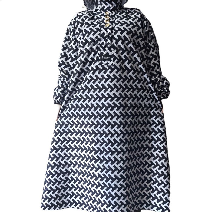 Jas Hujan Gamis Motif SNDR Jumbo Bigsize Muslimah Taslan Waterproof - leaf White