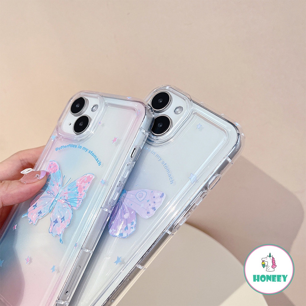 IPHONE Casing Ponsel Kupu-Kupu Gradasi Warna Korea Kompatibel Untuk Iphone14 13 12 11 Pro Max XR XS 7Plus 8Plus Bening Airbag Shockproof Back Cover