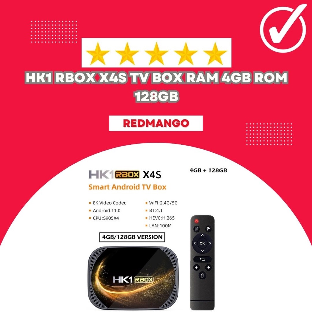 HK1 RBOX X4S - Android 11 Smart Android TV Box 8K - RAM 4GB ROM 128GB