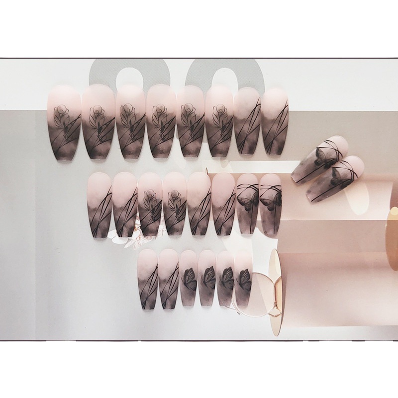 Tinta Rose Butterfly on Nails Lem Jelly Pada Paku Dengan Desain Isi 24pcs Untuk Wanita Dan Anak Perempuan