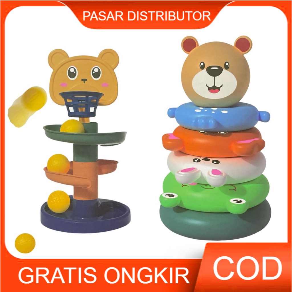 Mainan Anak ROTATING ORBIT STACK HEIGHT 2 IN 1 Seluncuran &amp; Ring Donat