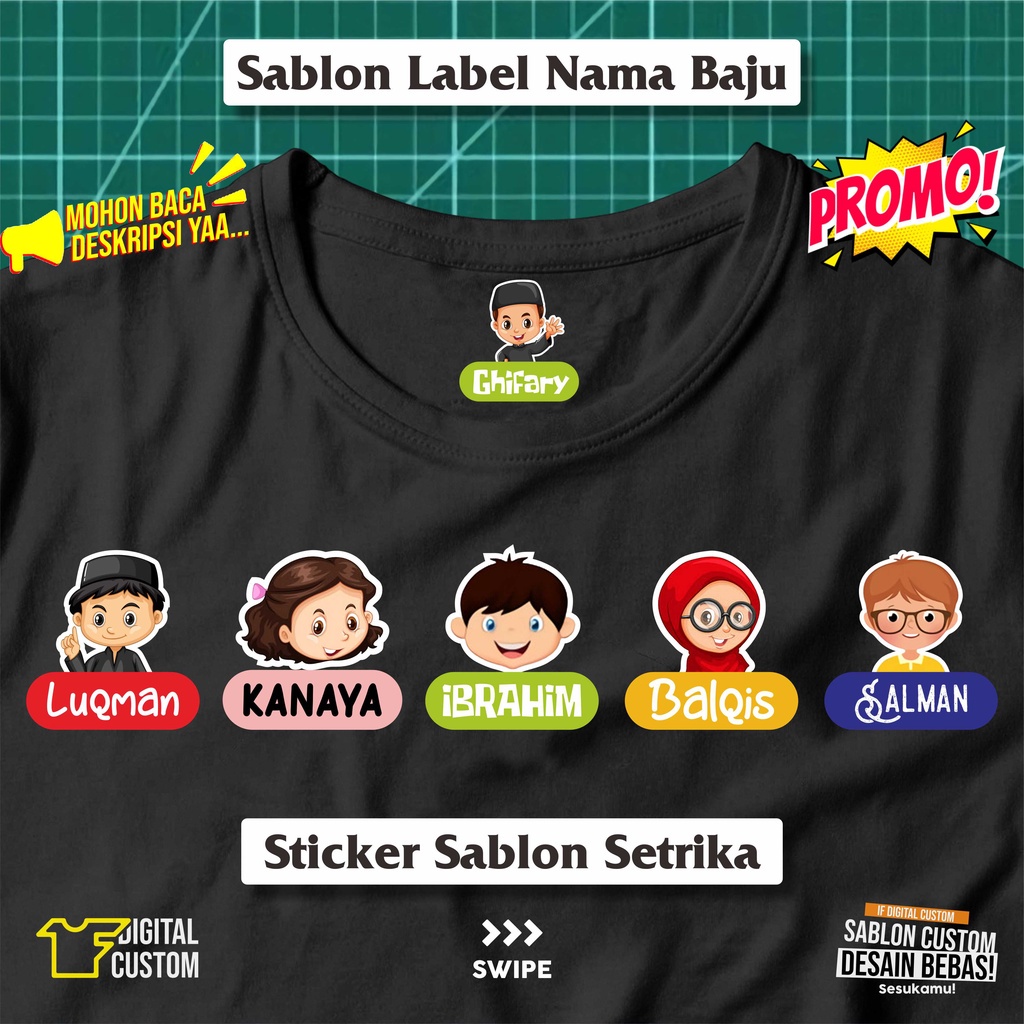 

Stiker Kain Label Nama Baju Karakter Anak Sekolah Pesantren Asrama Name Tag Laundry Sticker Sablon Setrika DTF IF Digital Custom Siap Press Part 2