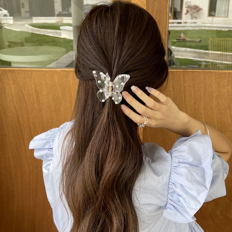 Peri Ponytail Holder Romantis Kepiting Rambut Cakar Gadis Manis Aksesoris Rambut Harian Hadiah Korean INS Style Populer Sederhana Transparan Mutiara Kupu-Kupu Fantasi Rambut Pin