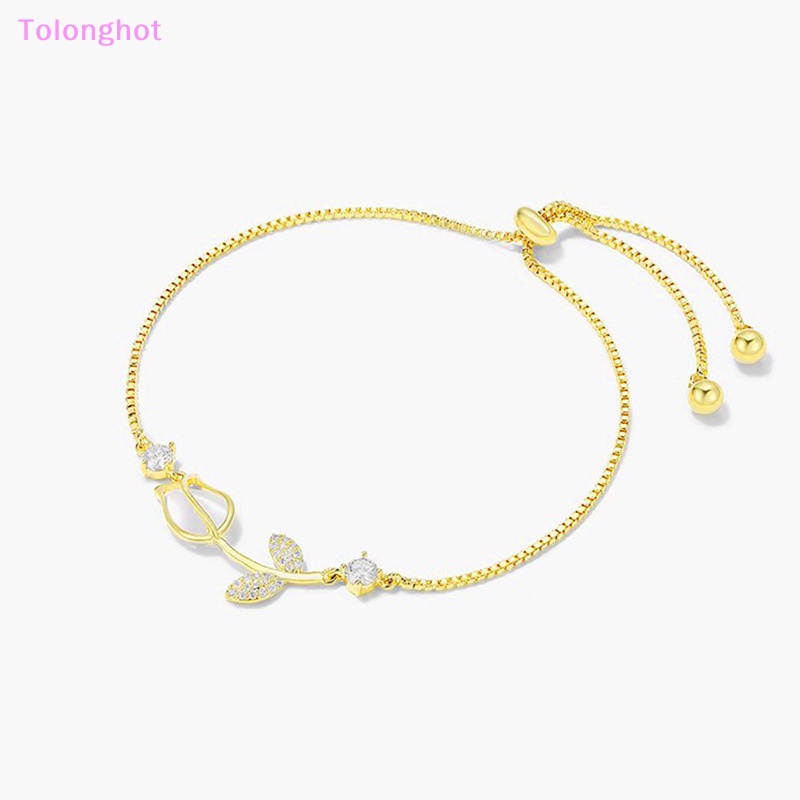 Tolonghot&gt; Ins Gaya Warna Emas Manik-Manik Bunga Tulip Gelang Sederhana Fashion Ringan Opal Rantai Pergelangan Tangan Untuk Hadiah Perhiasan Pacar well