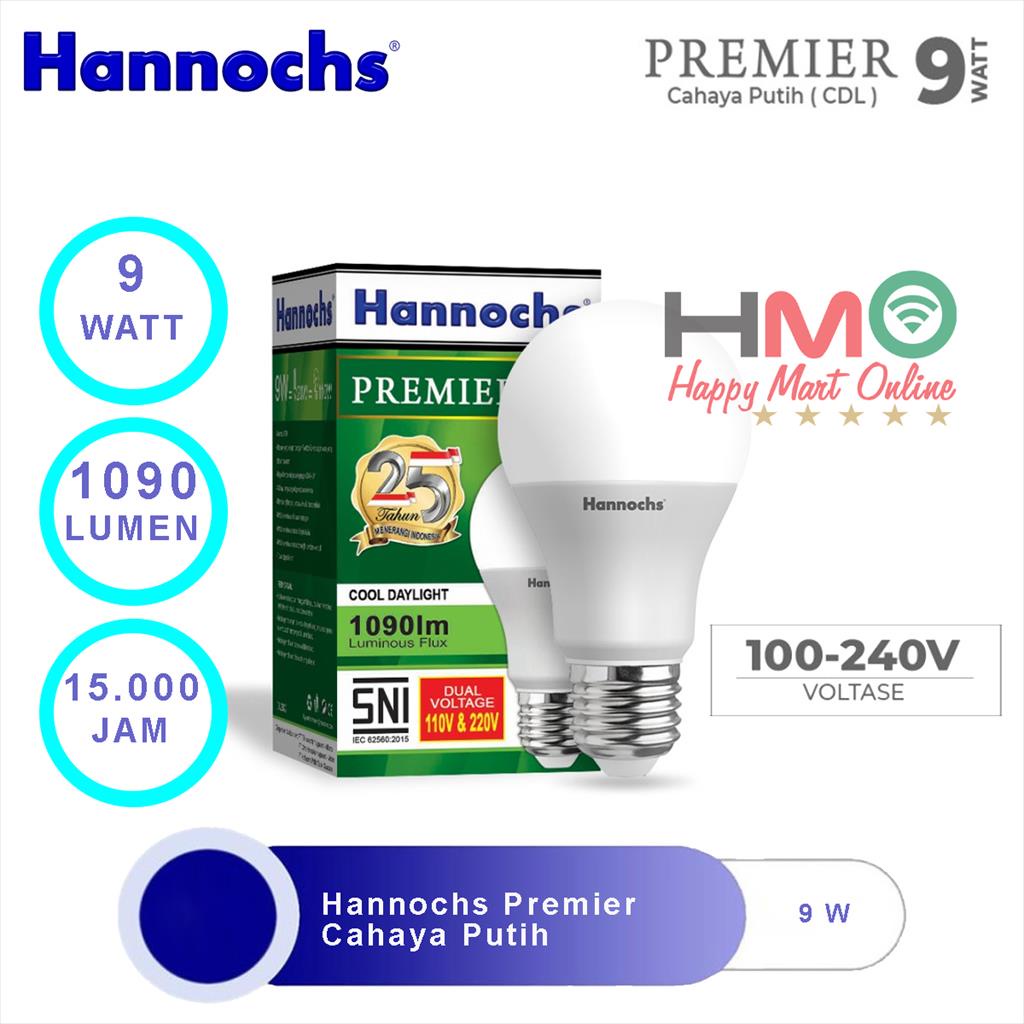 Lampu LED Hannochs Premier 9 Watt Cahaya Putih 9W 6500 K Cool Day Light