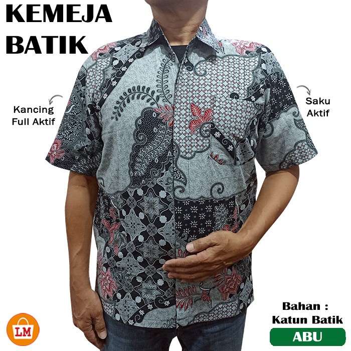 LM 33443 Kemeja BATIK Pria Lengan Pendek Katun Batik Premium Size M-XL Terbaru