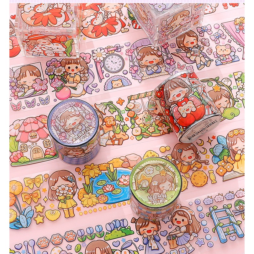 [Gongjin] 1 Roll PET Sticker / Stiker Gulung Tahan Anti Air Motif Kartun Korea Dekorasi Scrapbook DIY Bujo Bullet Journaling Jurnal Jurnaling