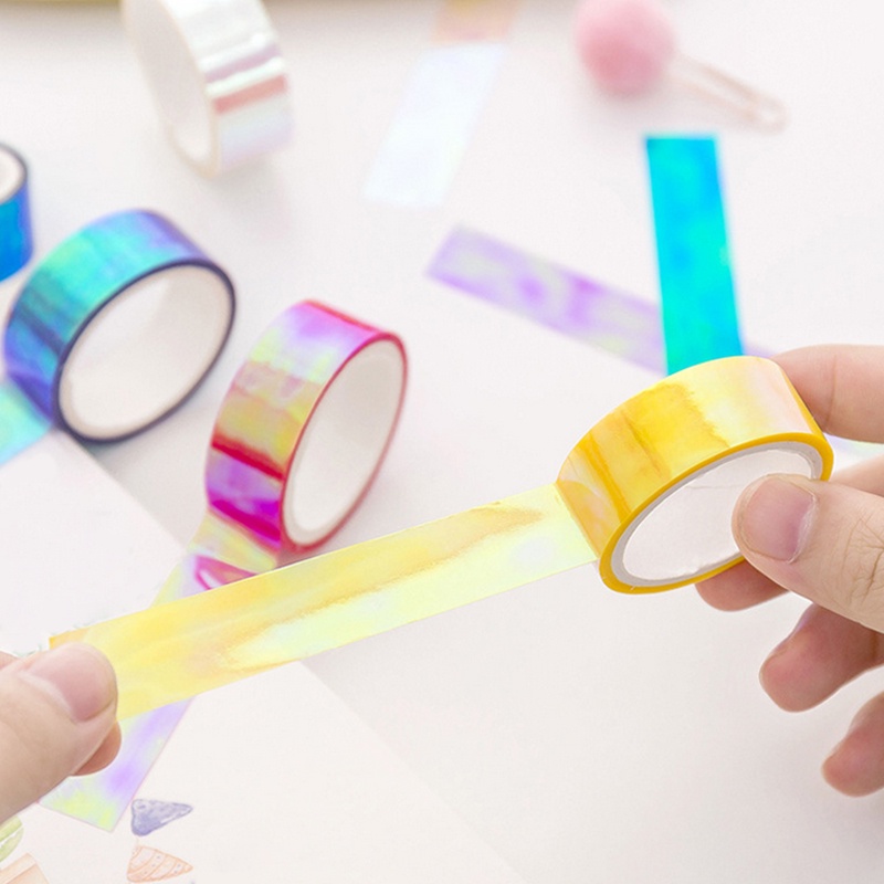 6roll Pita Warna Pelangi Gradasi Kedip Laser Handmade Craft Hias DIY Colorful PET Tapes Set