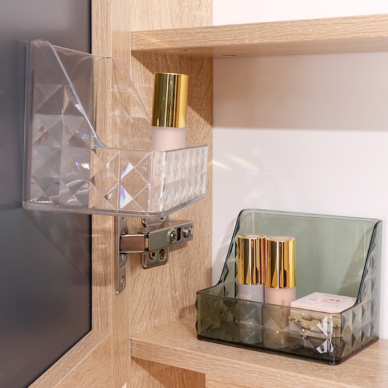 Portable Wall Mounted PET Miring Transparan Storage Box/ Cabinet Self Adhesive Cosmetic Organiser/ Rak Penyimpanan Odol Hemat Ruang Kamar Mandi