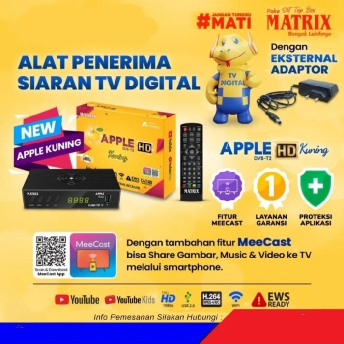 Set Top Box DVBT2 Matrix Apple Kuning Siaran Tv digital DVB T2 STB