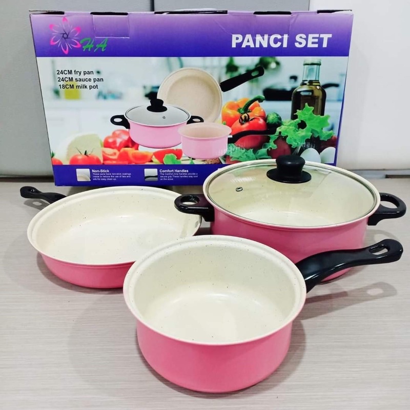 OS -D307- Panci 3 Set Wajan Teflon Stainless Steel Cookware - Panci Wajan Set isi 3pcs