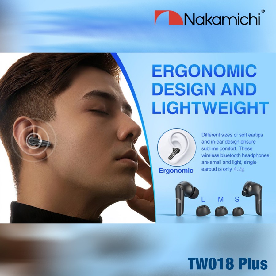 NAKAMICHI Headset TWS Bluetooth Wireless TW018ENC Plus / TW018ENC+ Earphone Earbuds LED Display Wireless Charging