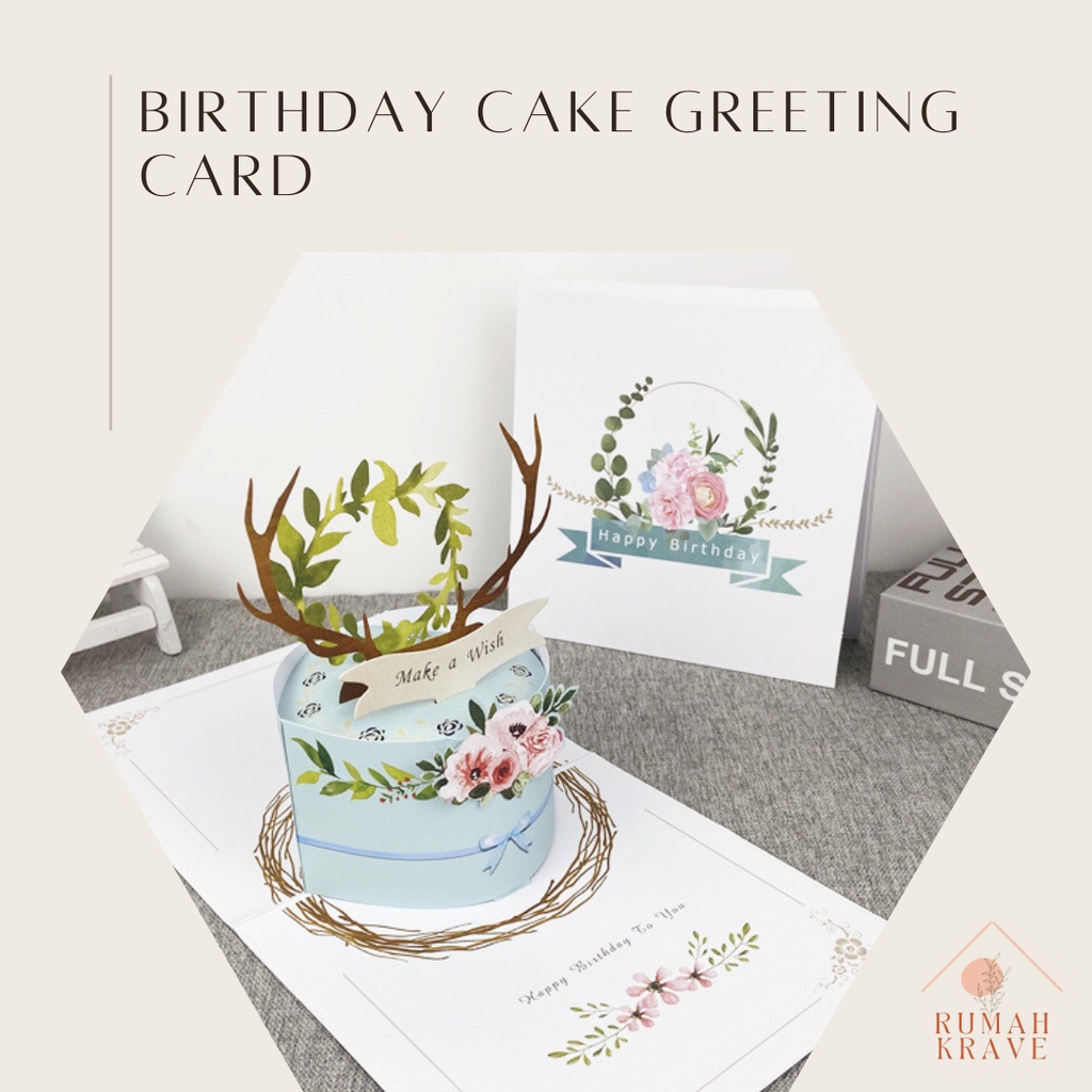 

RUMAH KRAVE - Birthday Cake Greeting Card Kartu Ucapan 3D Pop Up Kue