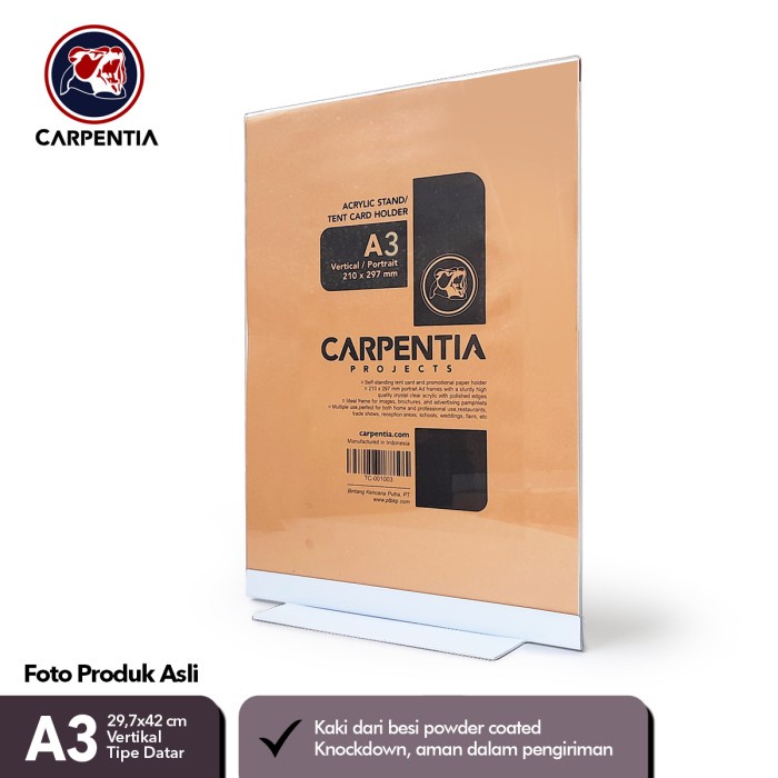 

[DD] Carpentia Stand Akrilik Besi /Datar A3 Vertikal 29,7x42cm /Menu Brosur - Putih