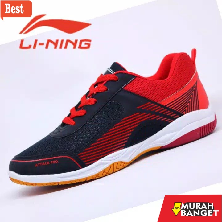Sepatu bulu tangkis terbaru- Sepatu Pria Badminton Lining Atk Pro Putih Merah Olahraga Li-Ning