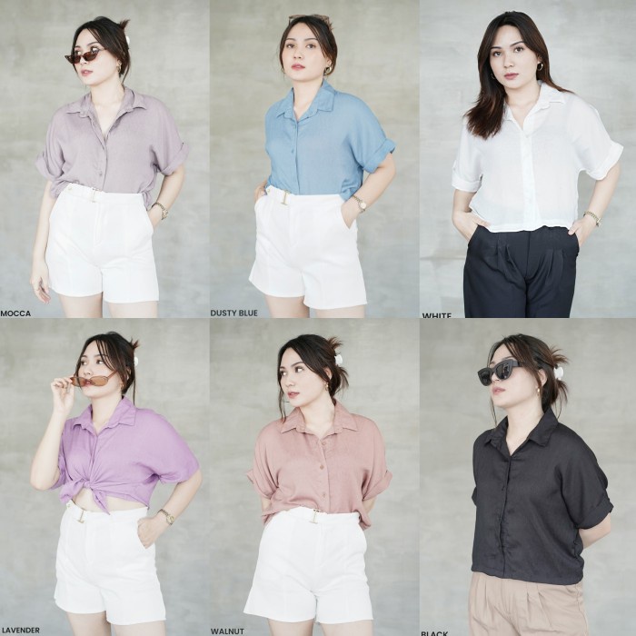 Rayon Crinkle Crop Top Baju Atasan Kemeja Wanita Big Size Jumbo - periwinkle ORIGINAL