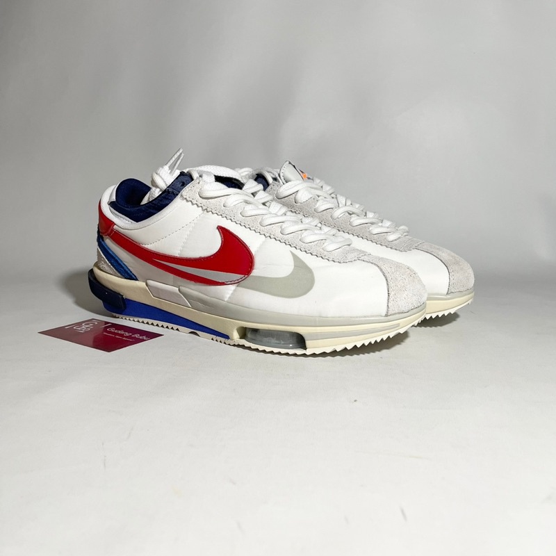 Sneakers Sacai x Zoom Cortez 4.0 White And University Red White Red Blue Sepatu SKU9