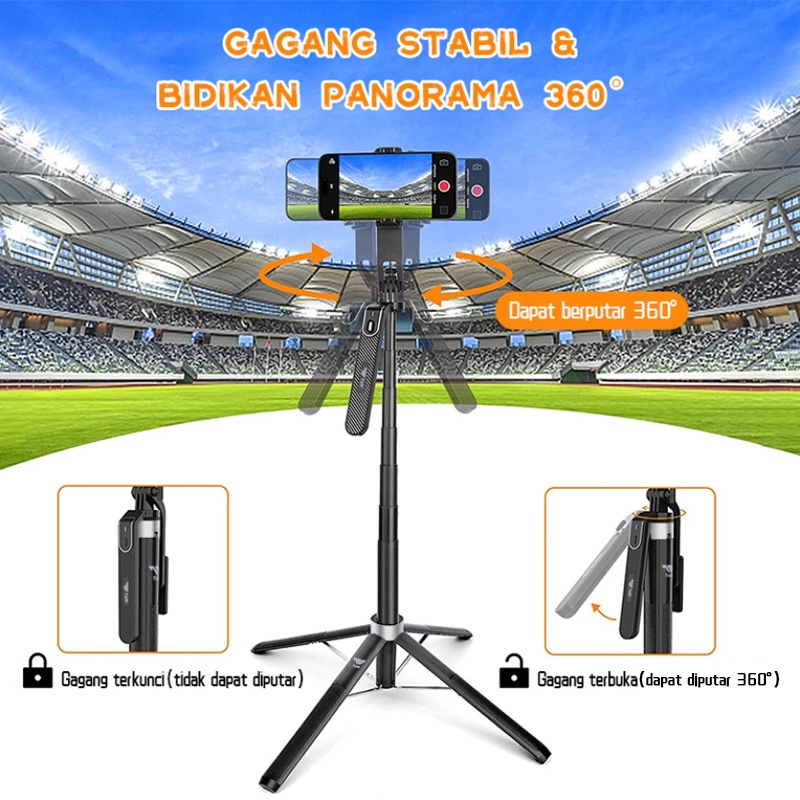 P180 Tongsis Tripod Bluetooth Selfie Stick Remote Tripod Bracket penstabil empat kaki HP 360 ° Rotation 180cm Dengan 1/4 Adaptor