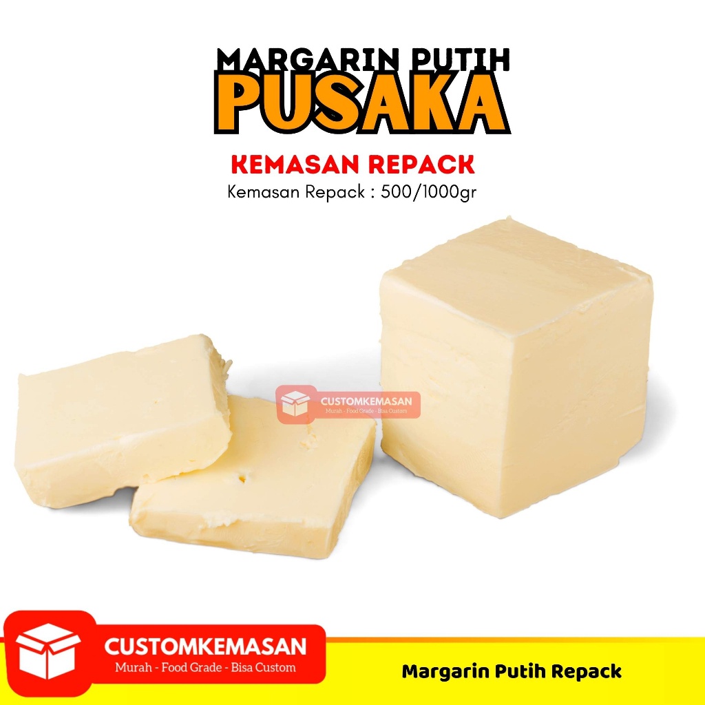 

Pusaka Margarin Putih Repack 500/1000gr / Margarin Putih / Mentega Putih / Margarin Pusaka Repack / Margarin Putih Pusaka Repack