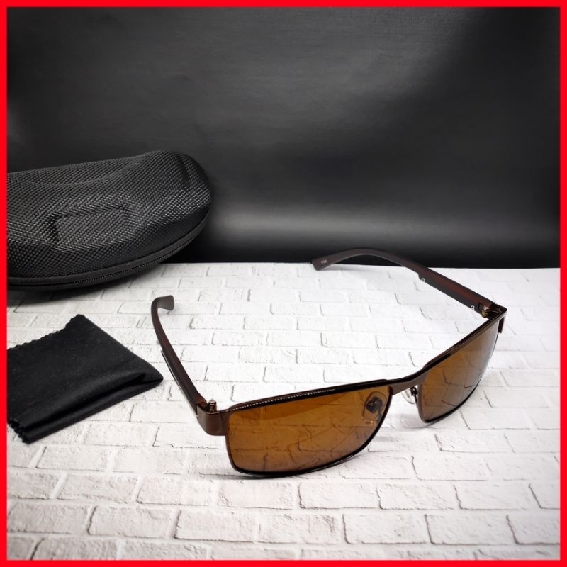 Kacamata Fashion Pria Lensa Polarized Anti Silau Warna Coklat  / Brown Polarized Glasses / COD