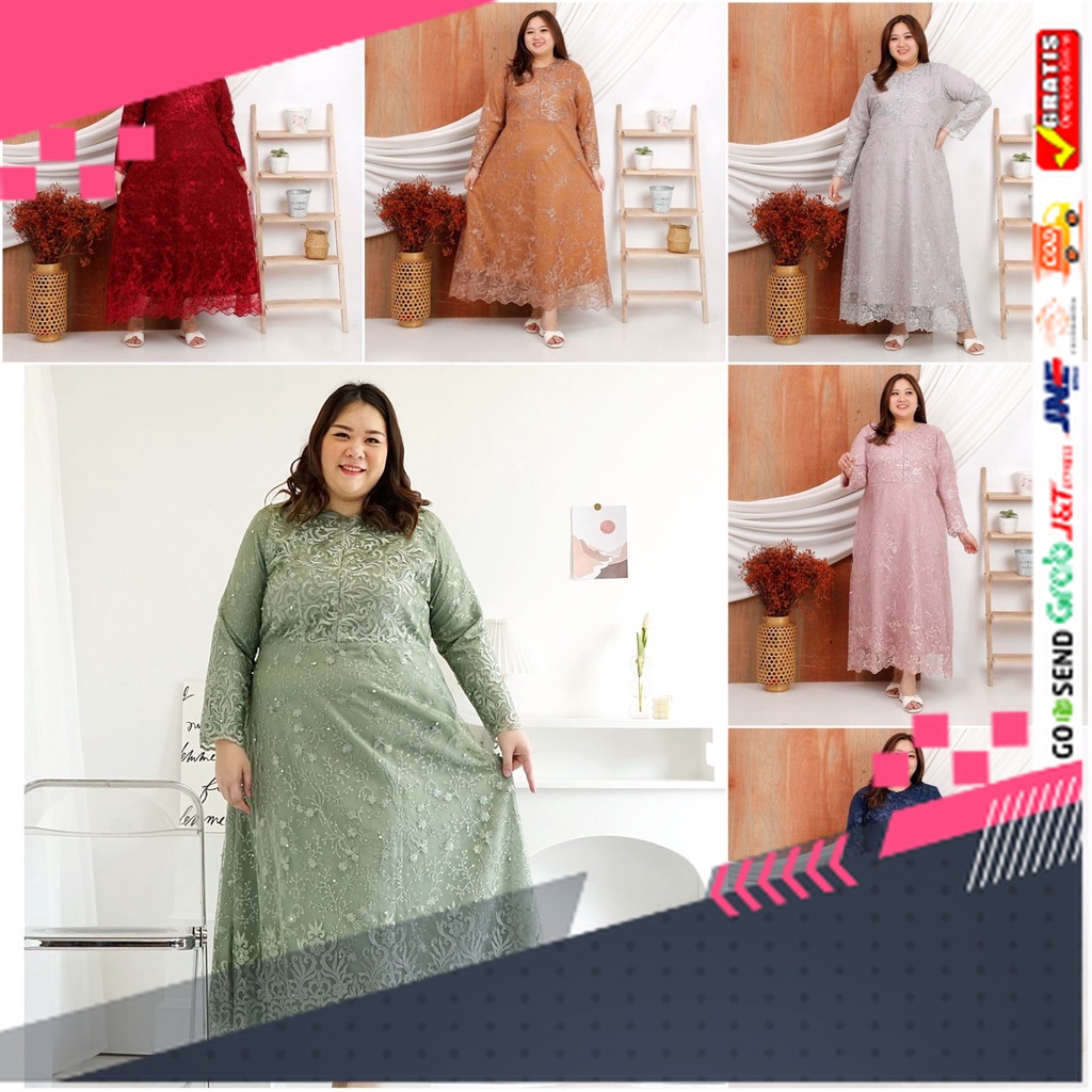 BAJU GAMIS MODEL BARU TERMURAH STYLE TRENDY /(FULL BRUKAT) GAMIS SARAH TILE JUMBO BIGSIZE XXL - XXXL