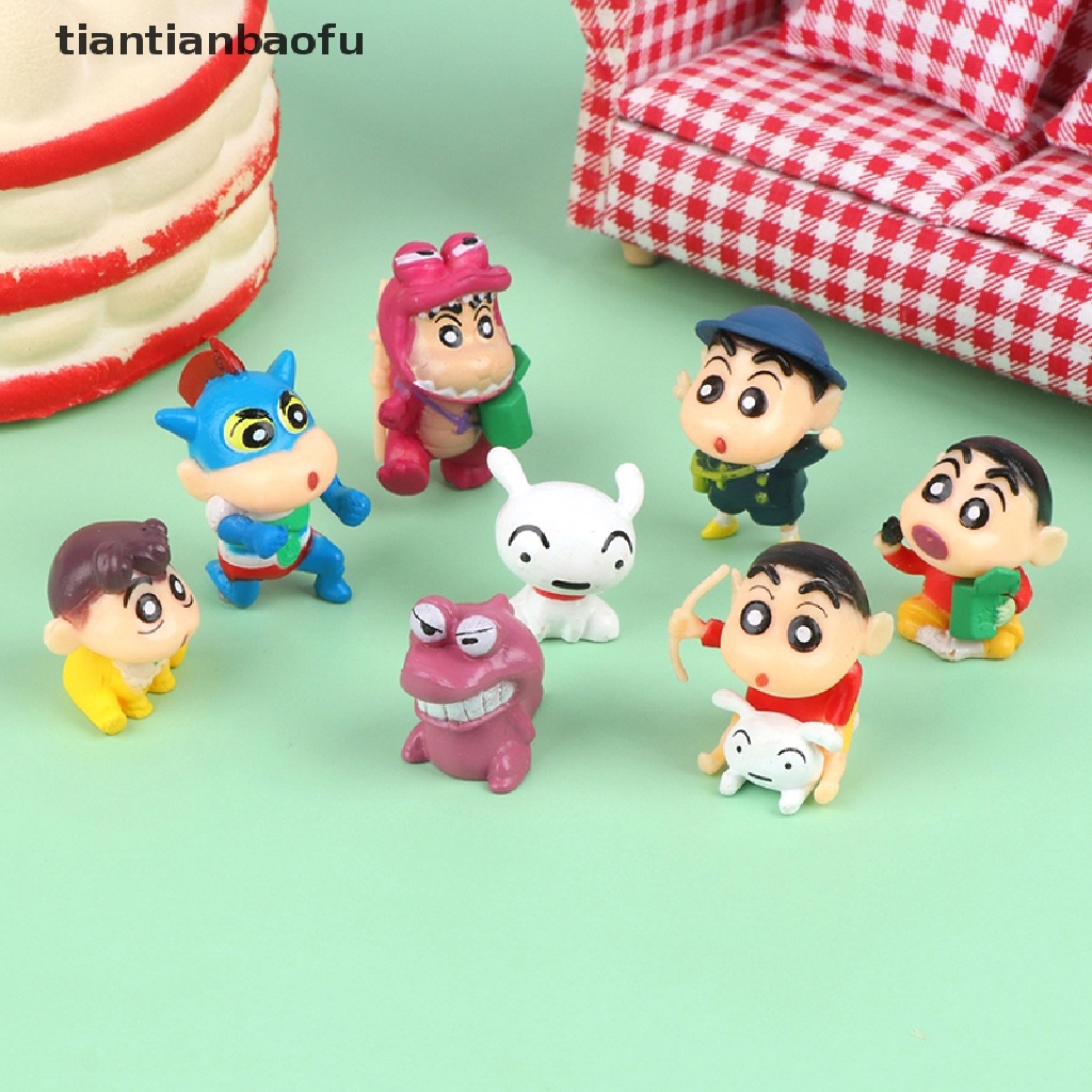 [tiantianbaofu] 8pcs Crayon Shin-Chan Boneka Tokoh Anime Lucu Model Desktop Ornamen Mobil Dekorasi Rumah Mainan Anak Rumah Boneka Boneka Mikro Landscape Ornamen Dekorasi Kue Insert Boutiqu