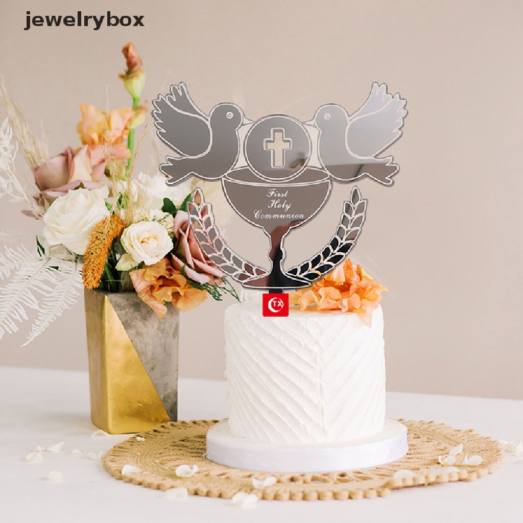 [jewelrybox] 1pc Baptis Kue Topper Merpati IHS Ekaristi Emas Perak Dekorasi Kue Butik