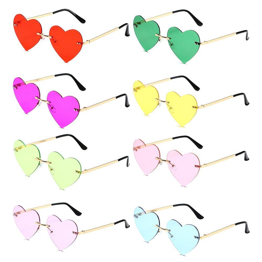 R-flower Rimless Heart Sunglasses Aksesoris Kostum Cosplay Hippie Kostum Logam Kacamata Matahari