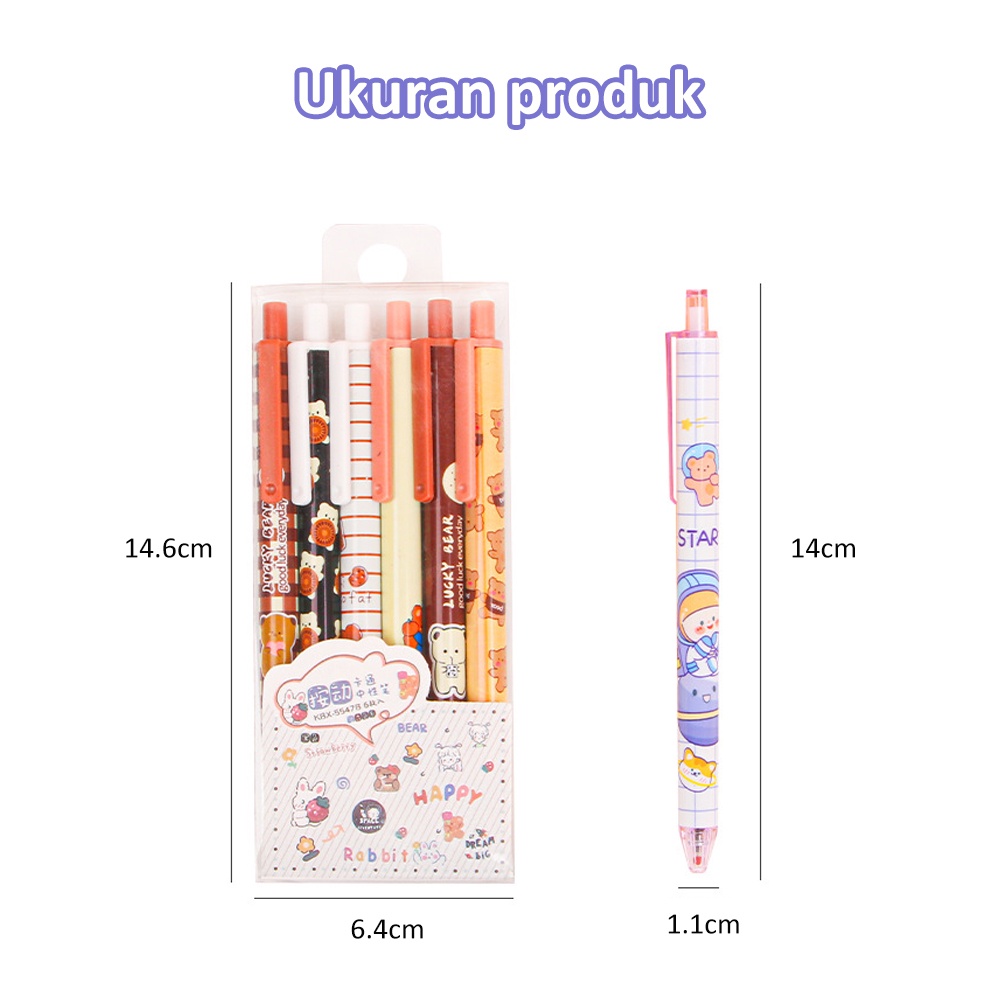 JCHO 6Pcs Pulpen Mekanik Motif Lucu /Ballpoint Pen Gel Mekanik