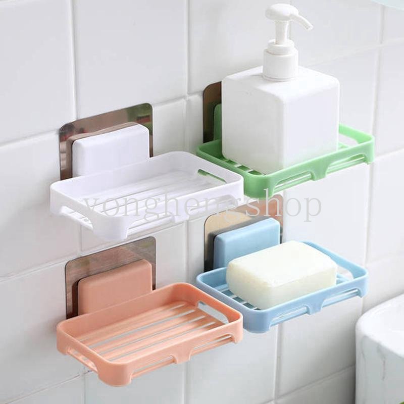 Kotak Sabun Tempel Dinding Shower Bebas Pukulan Soap Drain Holder Toiletries Organizer Rak Penyimpanan Spons Dapur Soap Dish Tray Perlengkapan Kamar Mandi