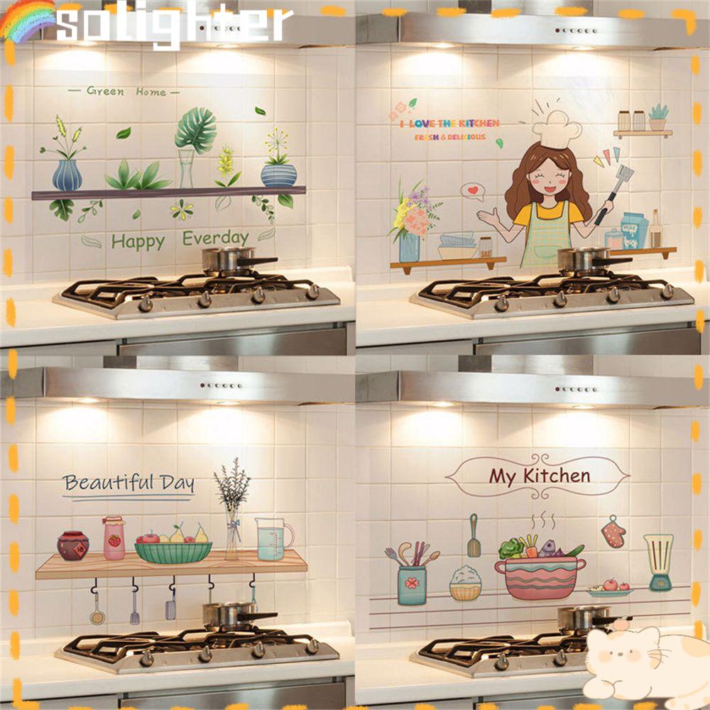 Solighter Wallpaper Lucu Tahan Suhu Tinggi Dinding Dekoratif Oil Proof Sticker