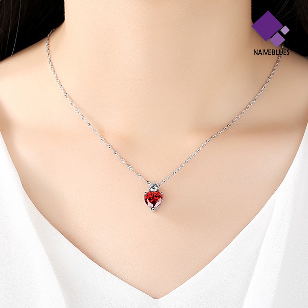 Naiveblue &gt; 1set Kalung Pengantin Liontin Hati Berlian Imitasi Manis Tahan Lama Set Untuk