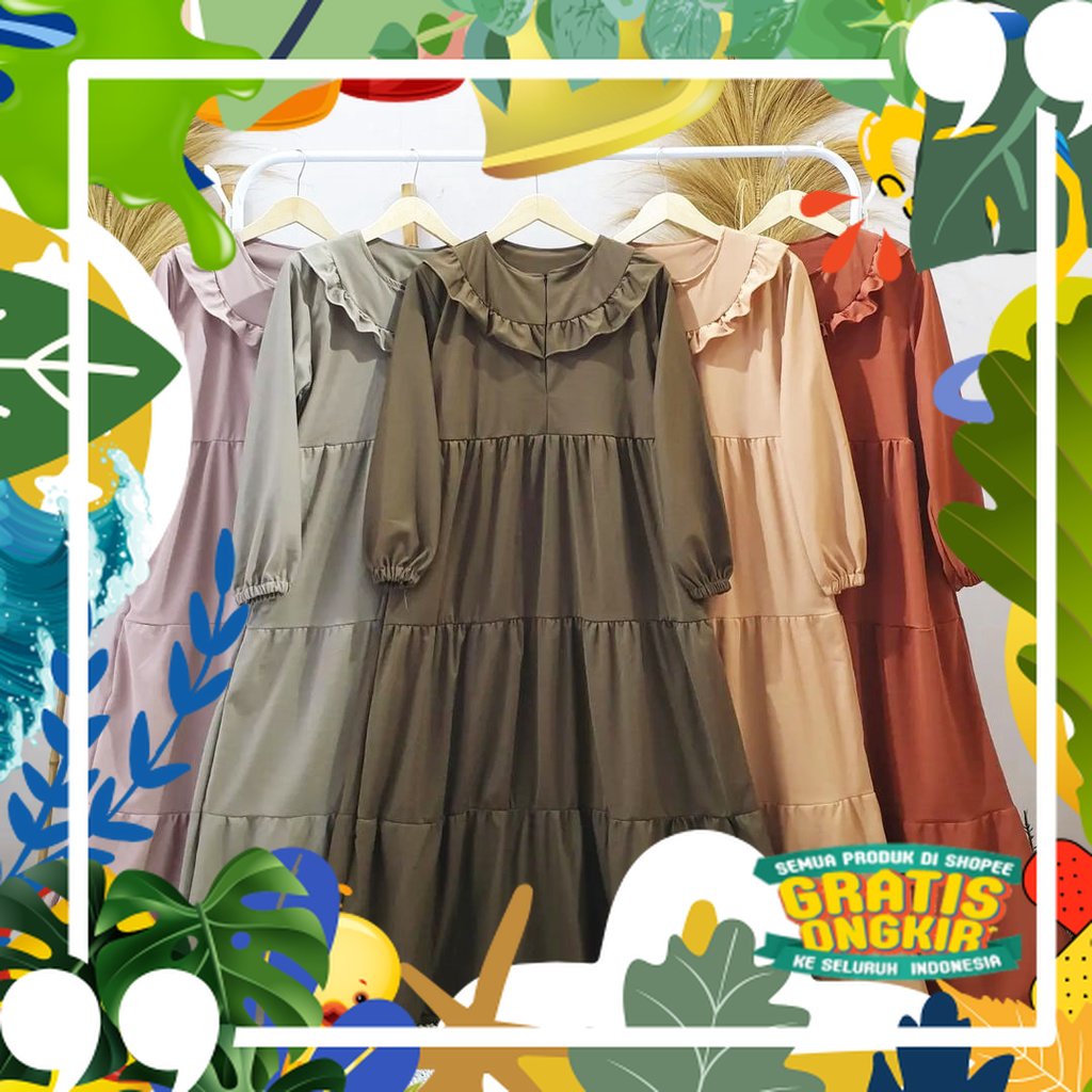 Gamis rumbai busui model rample 3 susun motif polos bahan voxy merk sincia/ solat sholat ied idul ad