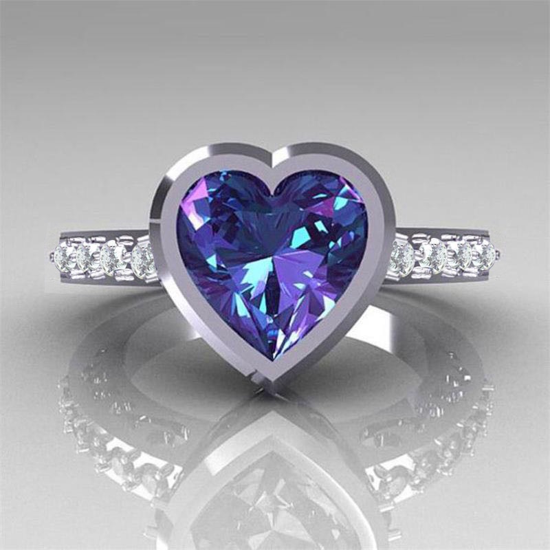 Goldkingdom Aksesoris Perhiasan Fashion Ready Stock Amethyst Heart Set Cincin Berlian Occidental Perhiasan Cincin Pertunangan Wanita