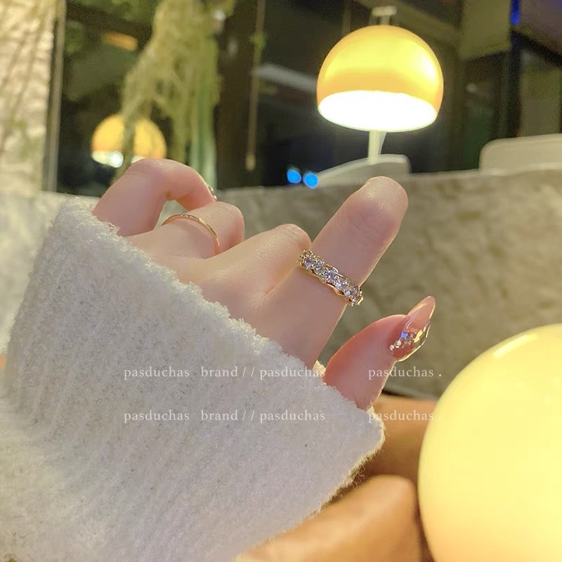 Cincin Berlian Berkilau lady's Korea Sederhana fashion Zirkon Cincin Terbuka