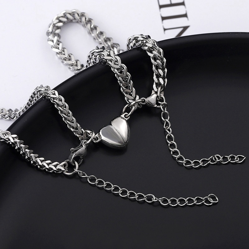 Gelang Magnet Berbentuk Hati Love Lock Gelang Pasangan Simple Stainless Steel Untuk Pria Dan Wanita