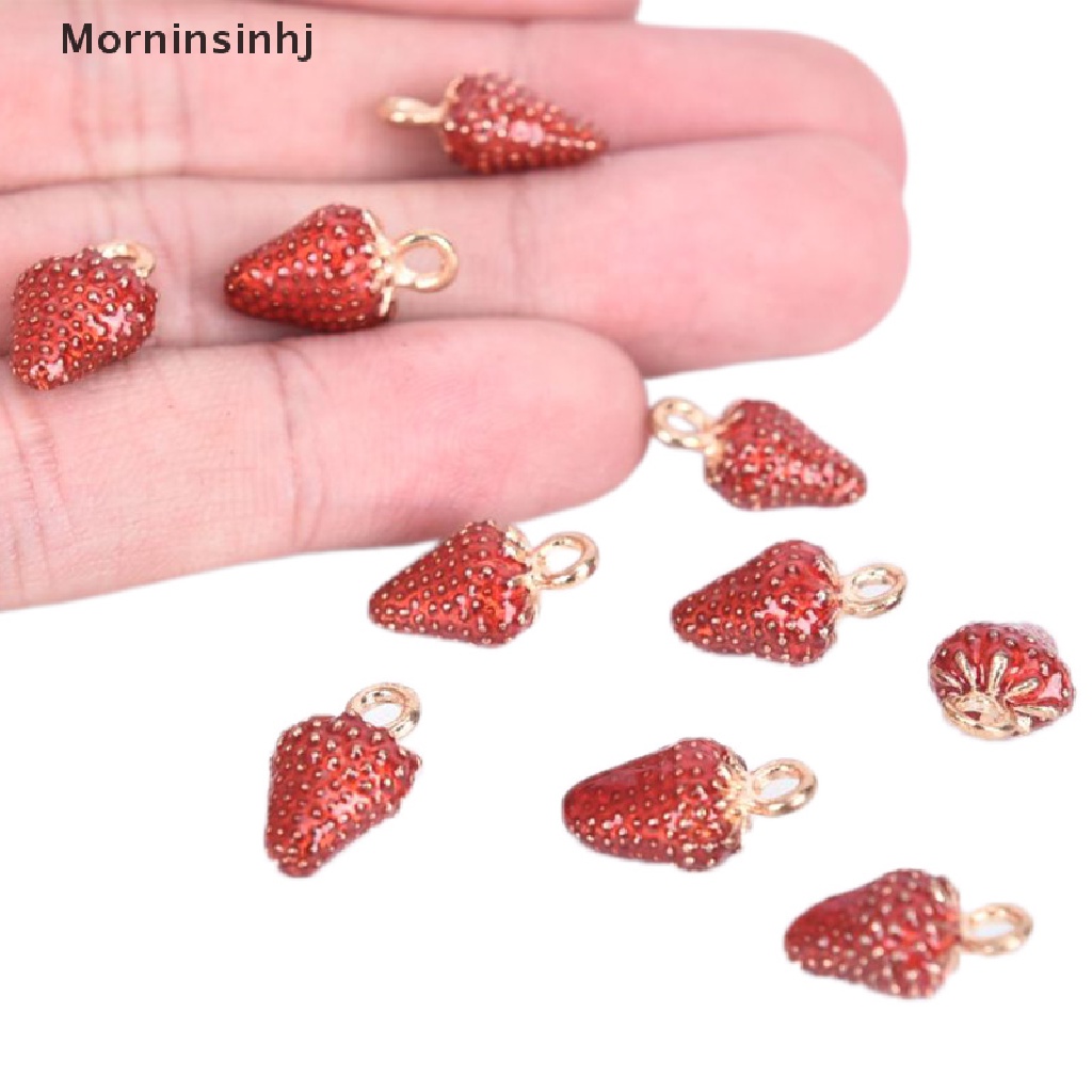 Mornin 10Pcs /Set Enamel Alloy Strawberry Ch Liontin Perhiasan DIY Membuat Craft Hadiah id