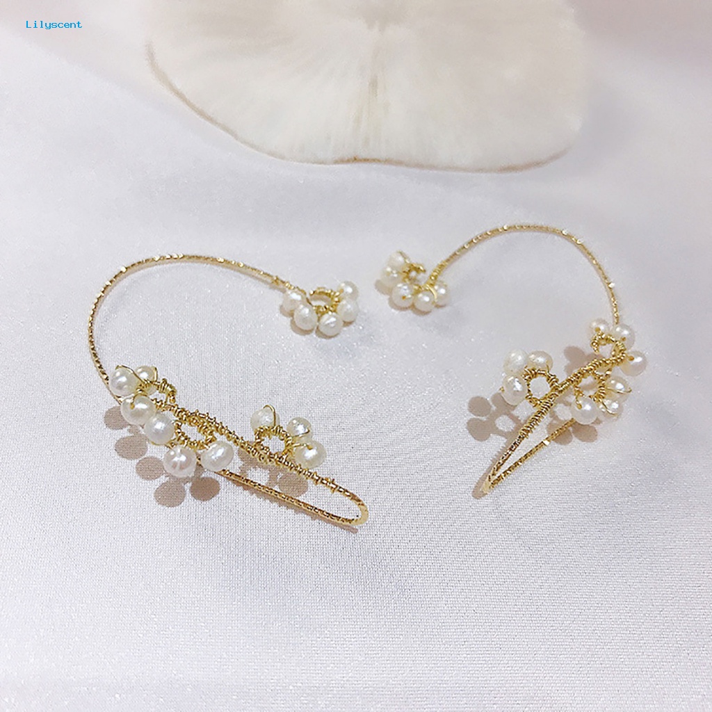 Lilyscent 1Pc Wanita Fashion Mutiara Imitasi Bunga Non Tindik Gantung Telinga Klip Anting Perhiasan