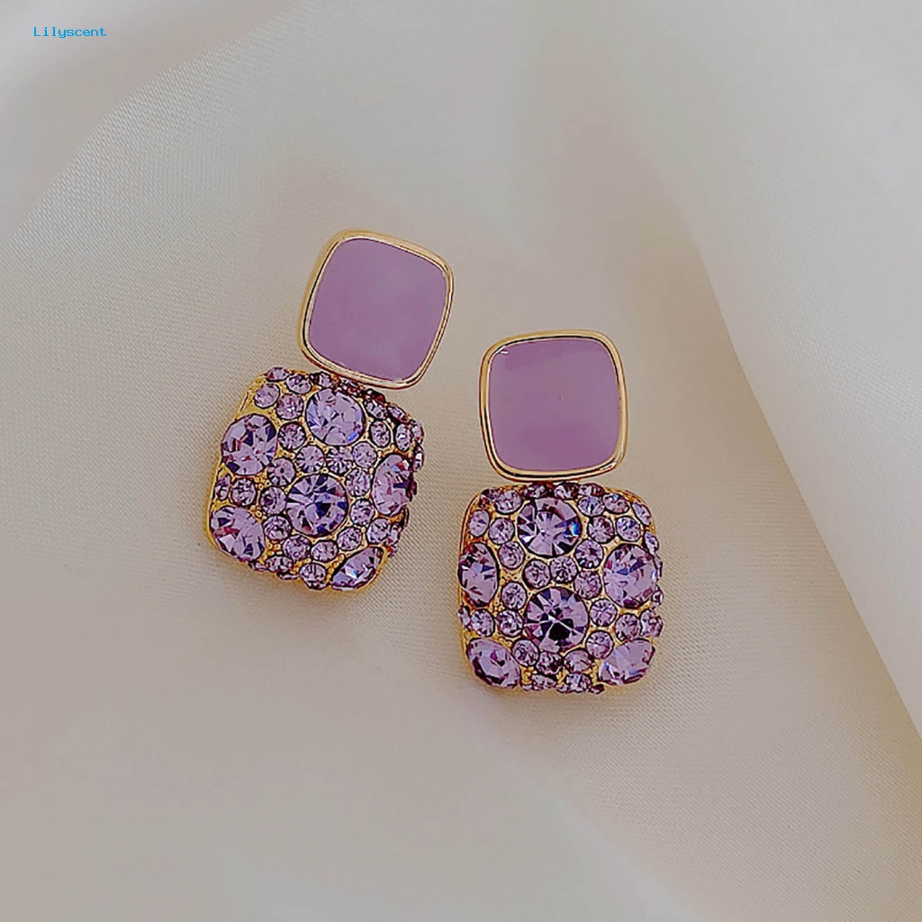 Lilyscent 1pasang Cahaya Mewah Menjuntai Anting-Anting Aksesoris Pakaian Pesona Ungu Faux Kristal Stud Earrings Eropa Dan Amerika