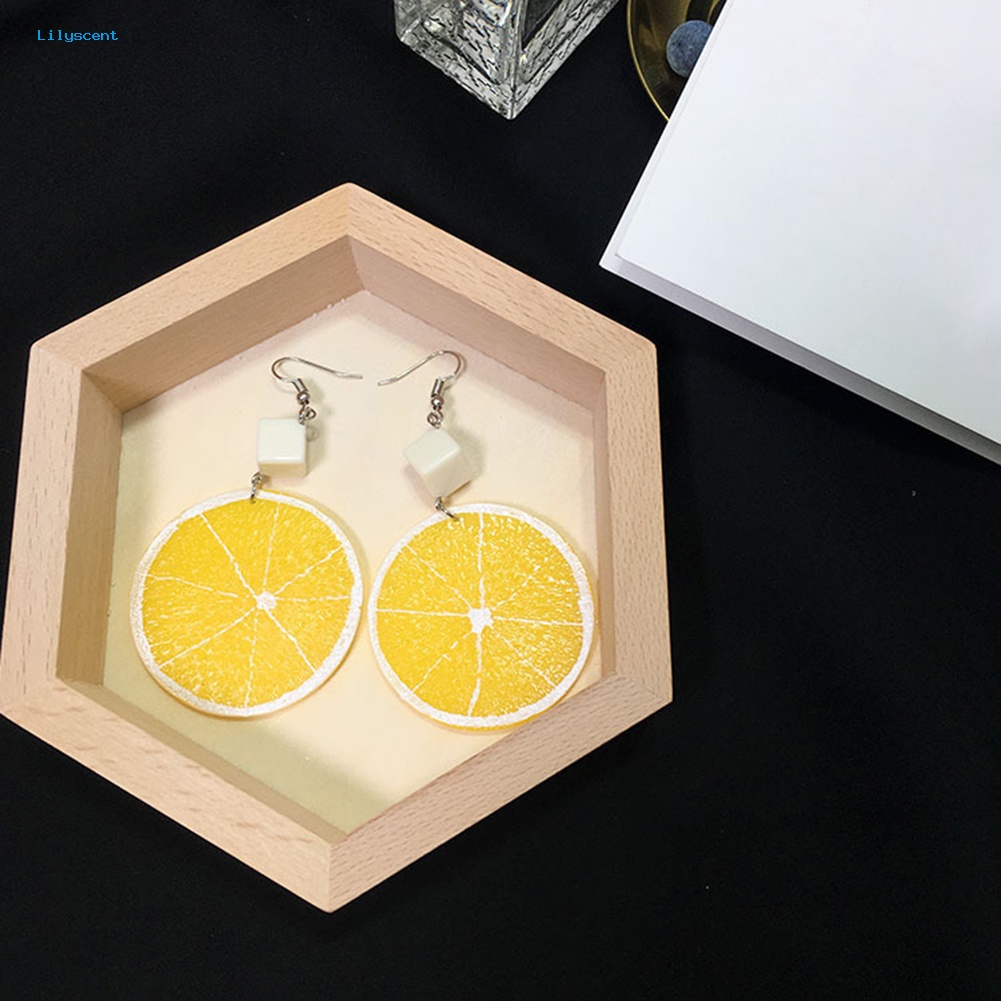 Lilyscent Indah Lemon Orange Slice Hook Anting Wanita Acrylic Buah Perhiasan Hadiah Pesta