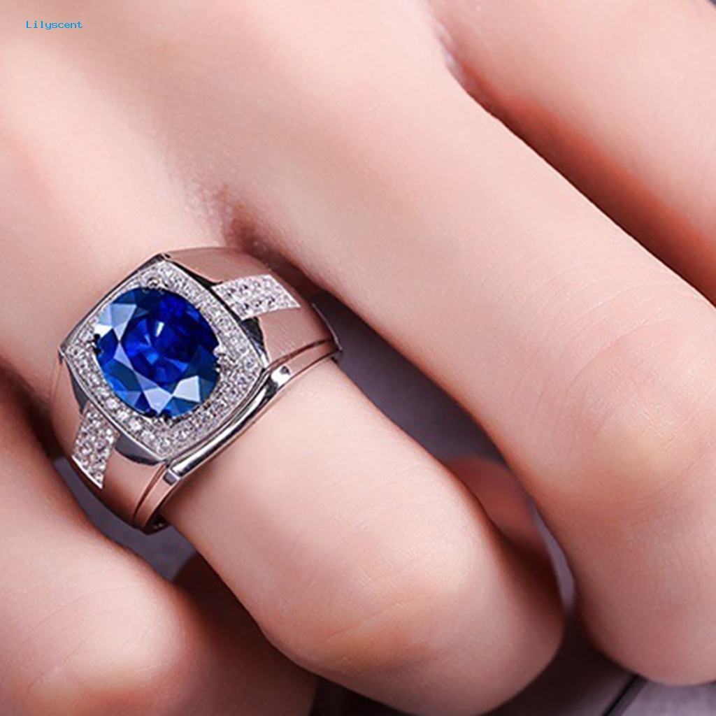 Lilyscent Cubic Zirconia Engagement Wedding Band Ring Untuk Pacaran Cincin Batu Biru Besar Indah