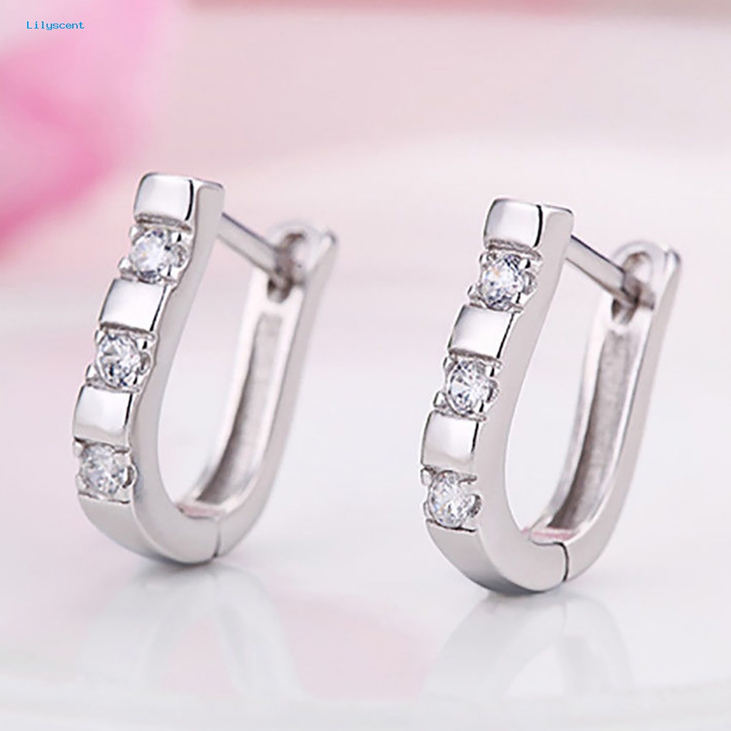 Lilyscent 1pasang Anting Alloy Untuk Perjamuan U-Shape Hias Cubic Zircon Wanita Hoop Earrings Menarik