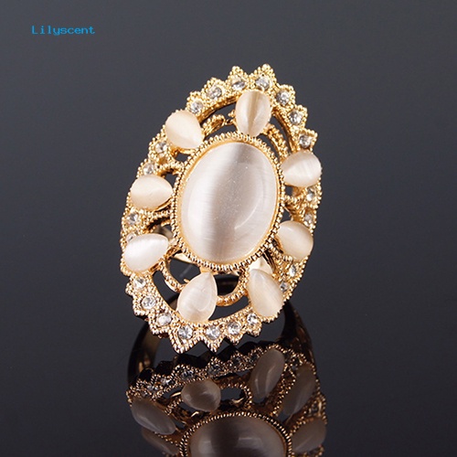 Lilyscent Wanita/'s Fashion Besar Elips Opal Berlian Imitasi Hollow Dekorasi Pesta Cincin Hadiah Perhiasan